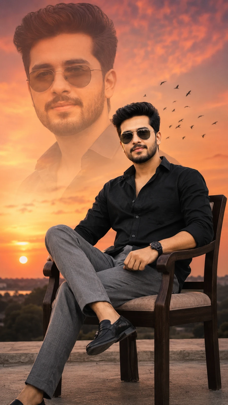 cinematic AI portrait of a stylish young man featuring luxury sunset aesthetics - ai iamge prompt for chatgpt and gemini