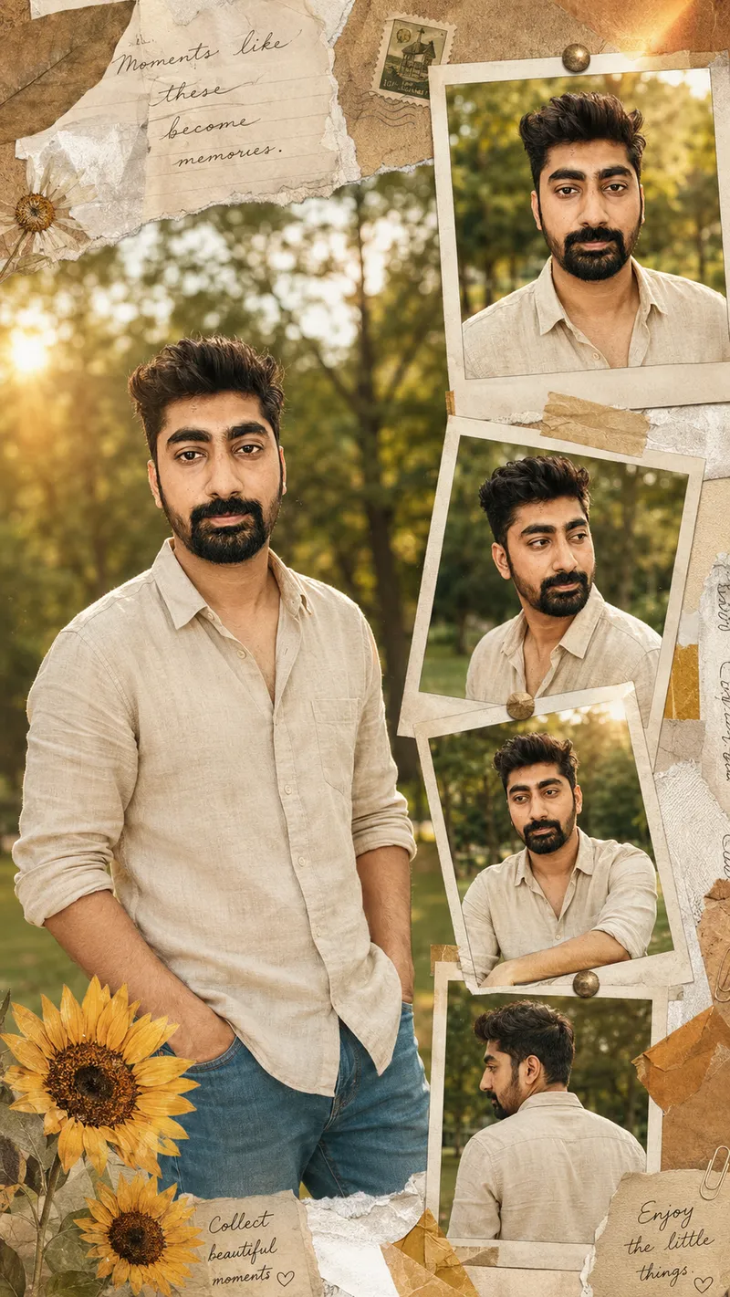 Cinematic Vintage Boy Collage chatgpt and gemini  AI Prompt