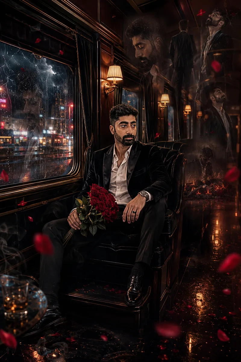 Indian Boy Luxury Train AI Prompt: Noir K-Drama Vibe