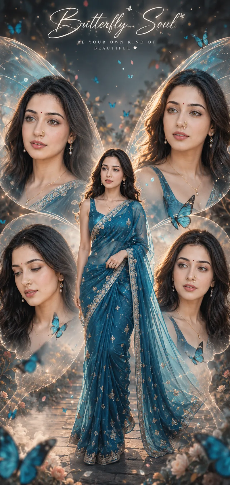 Indian Girl Butterfly Collage AI Prompt - TazaPrompt
