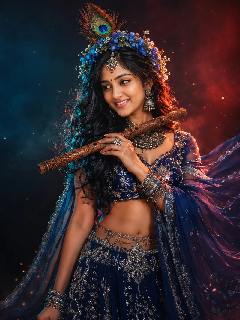 Divine Radha Rani Fusion: Indian Woman Cinematic AI Prompt