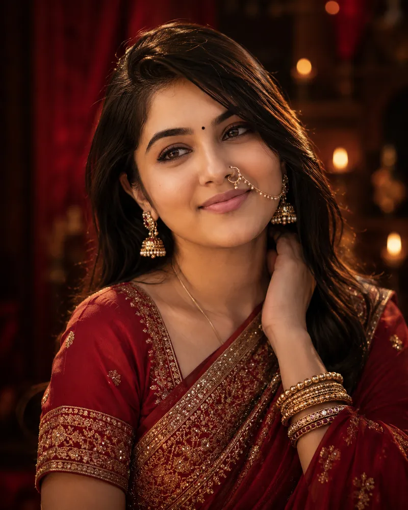 Elegant Indian Saree Portrait - Gemini AI Prompt