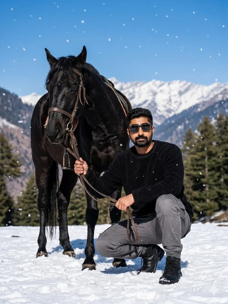 Bollywood Cinematic Snow Horse Boy AI Prompt on Gemini