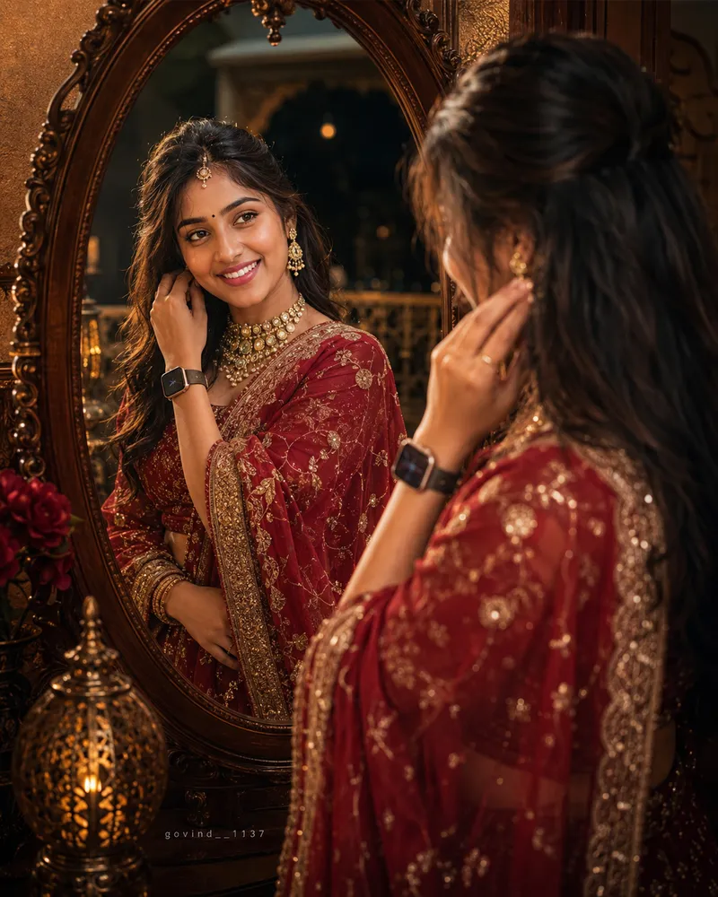 Royal Indian Woman Mirror Portrait - Gemini AI Prompt