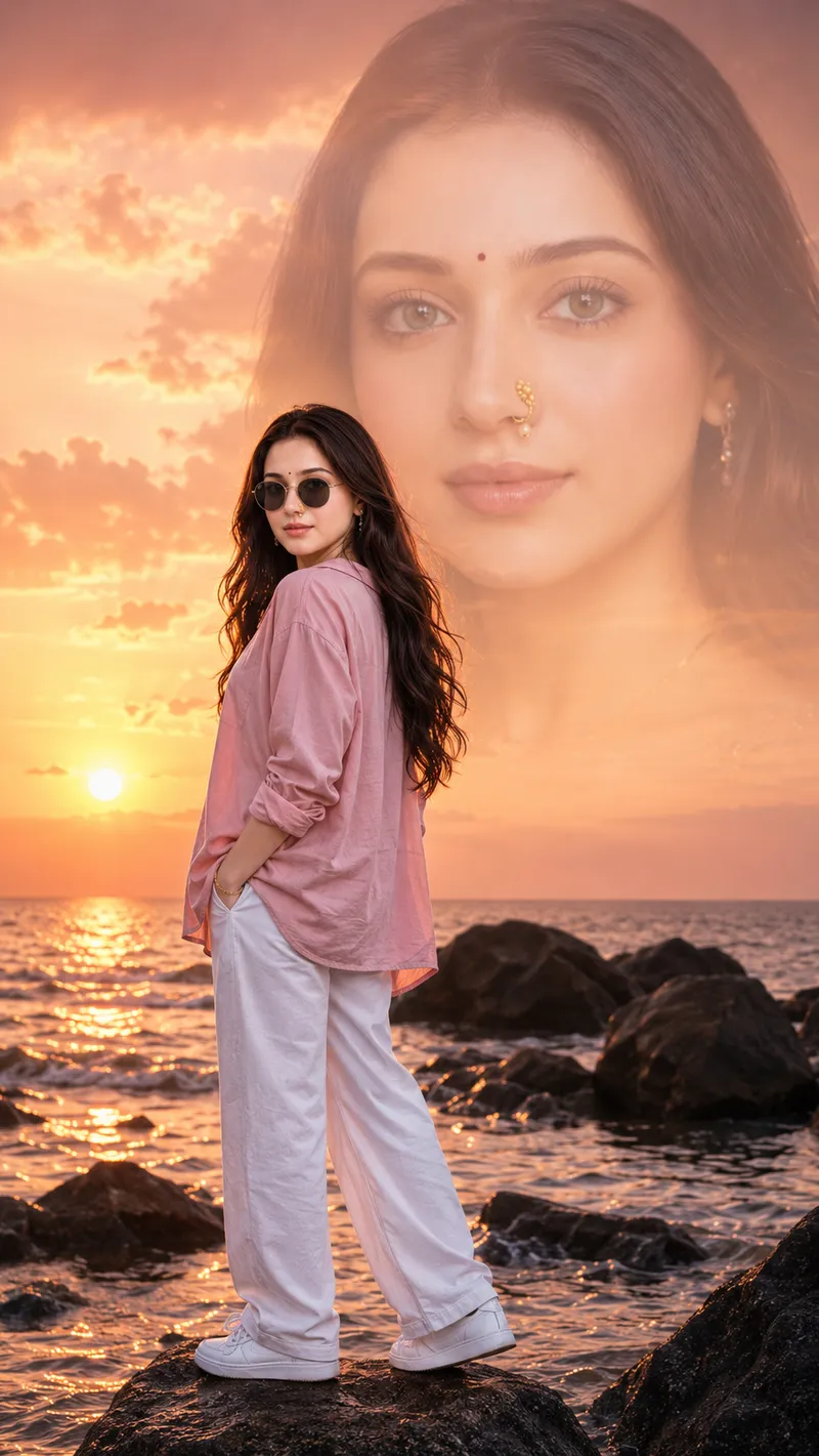 Cinematic Indian Sunset Portrait Double Exposure AI Prompt