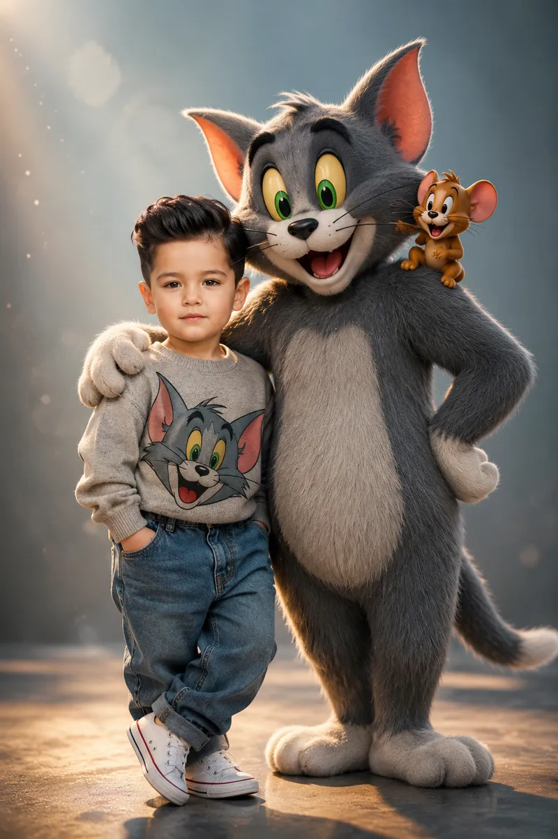 Little Indian Boy & Tom Cat: Pixar Style AI Prompt