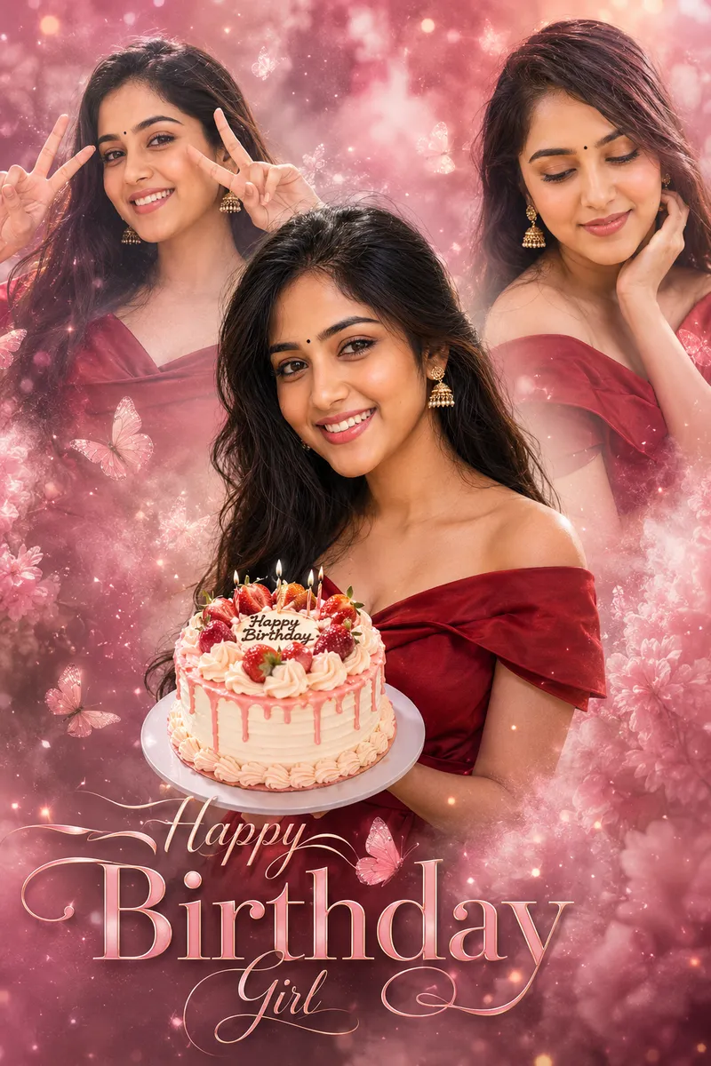 Indian Girl Birthday Collage AI Prompt - Face Lock