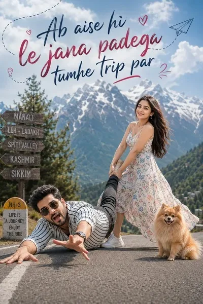 Bollywood Style Romantic Indian Couple Road Trip Cinematic AI Prompt