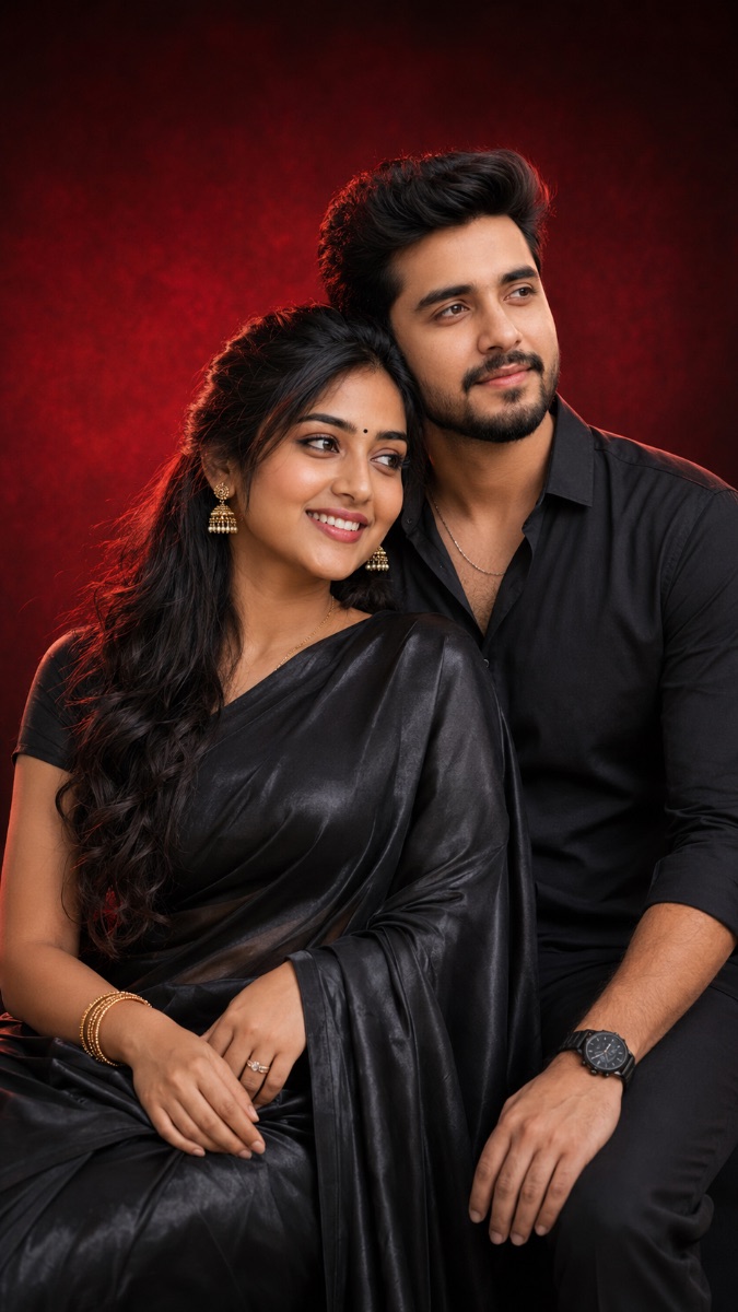 Romantic Indian Couple in Black Saree AI Prompt