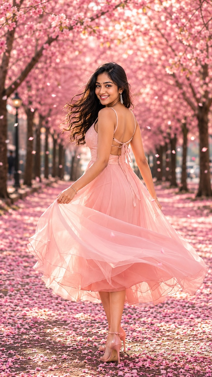 Bollywood Style Pink Gown Editorial AI Prompt