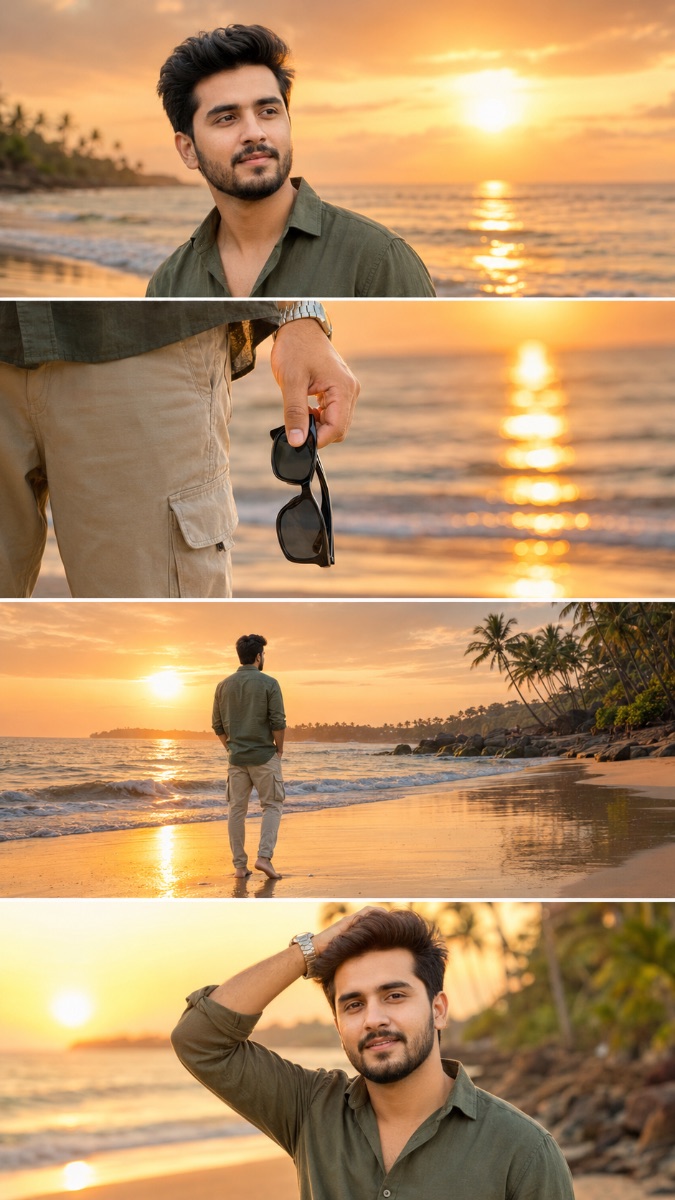 Man Beach Cinematic Portrait AI Prompt