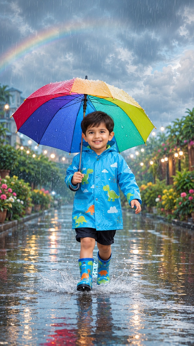 Cute Indian Child Monsoon AI Prompt