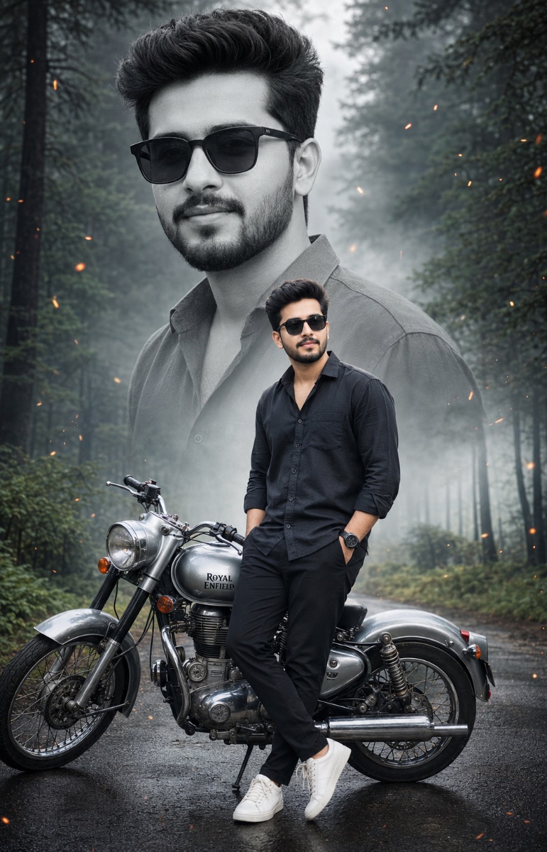 Bollywood Style Double Exposure With Royal Enfield  AI Prompt
