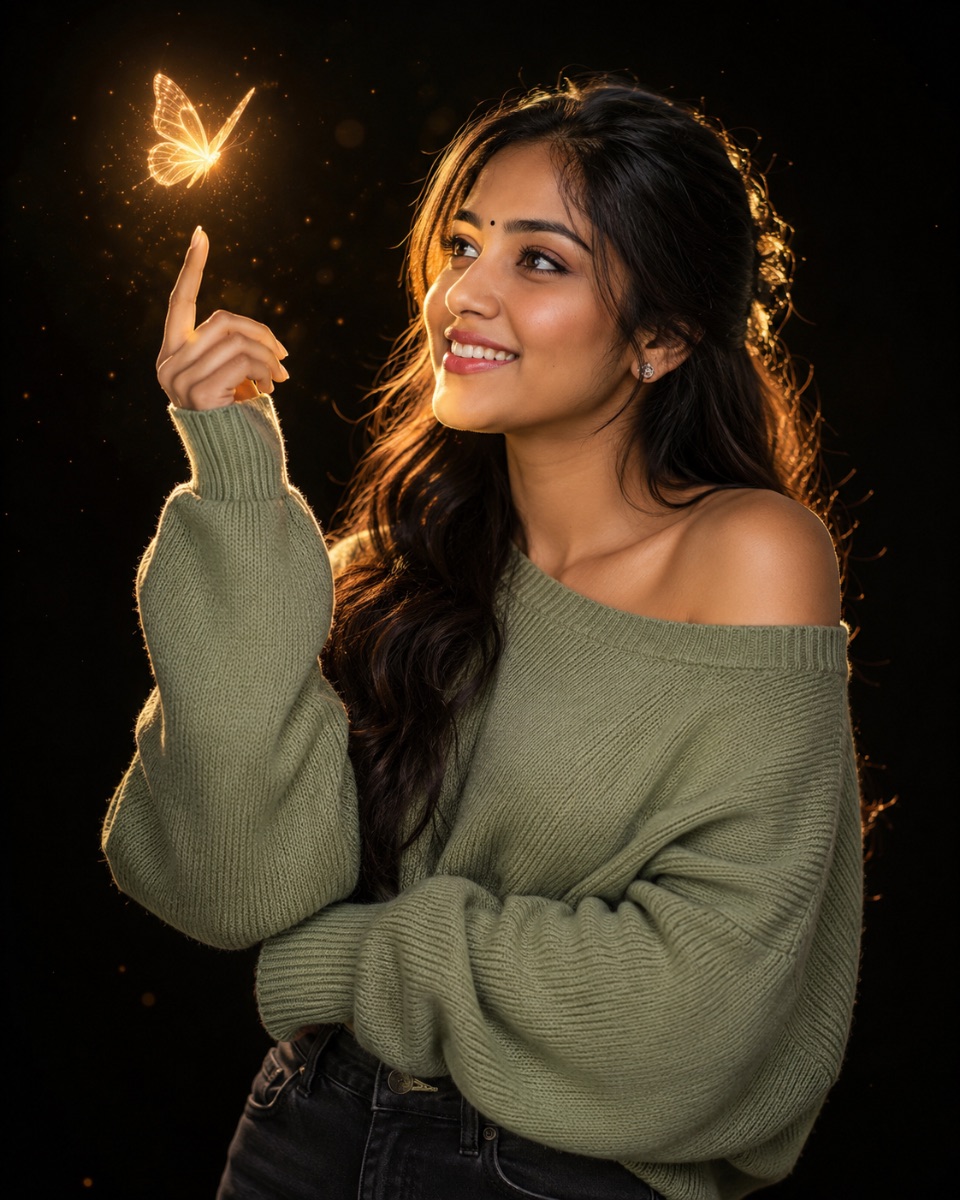 Bollywood Style Magical Butterfly Portrait AI Prompt