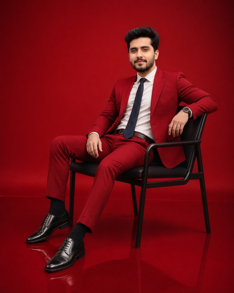 Bollywood Style Red Suit AI Prompt