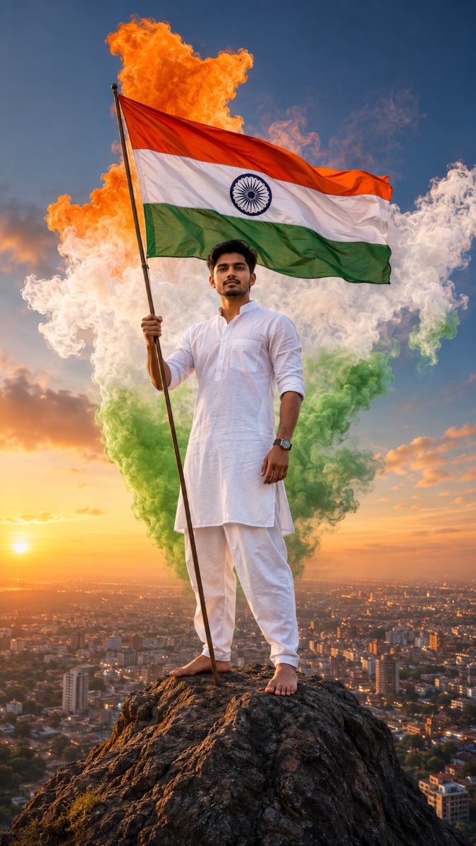 Indian  with National Flag  AI Prompt